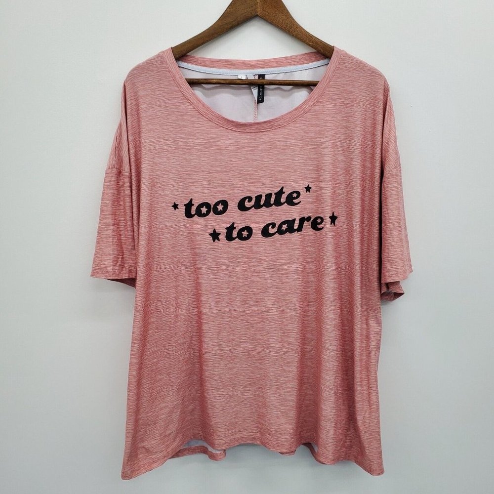 "Too Cute To Care" Womens Pink Short Sleeve T-Shirt Tee‎ Plus Size 3X Casual